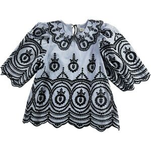 Munthe Ocho Blouse Indigo Embroidered Top Size 34 XS NWOT